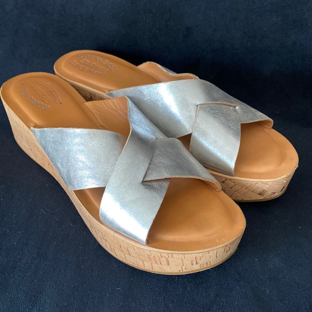 Kork-Ease silver strap platform slides sandals